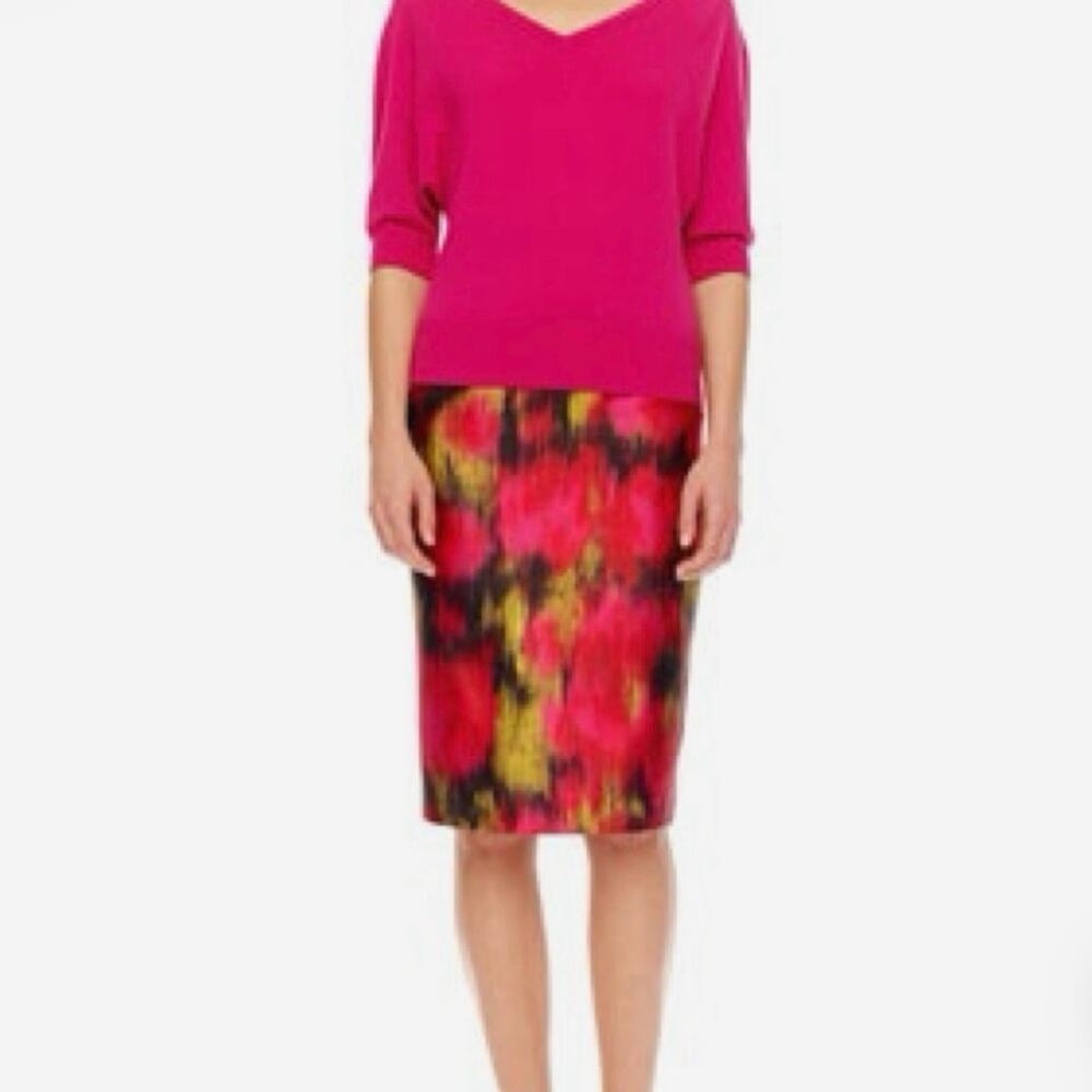 Michael Kors Collection Printed Shantung Silk Blend Pencil Skirt 2 - Picture 12 of 12